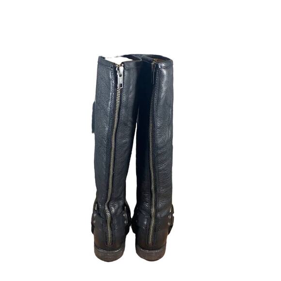Frye Black Leather Tall Back Zipper Phillip Harness Tall Boots Women Sz 6 - Picture 10 of 11